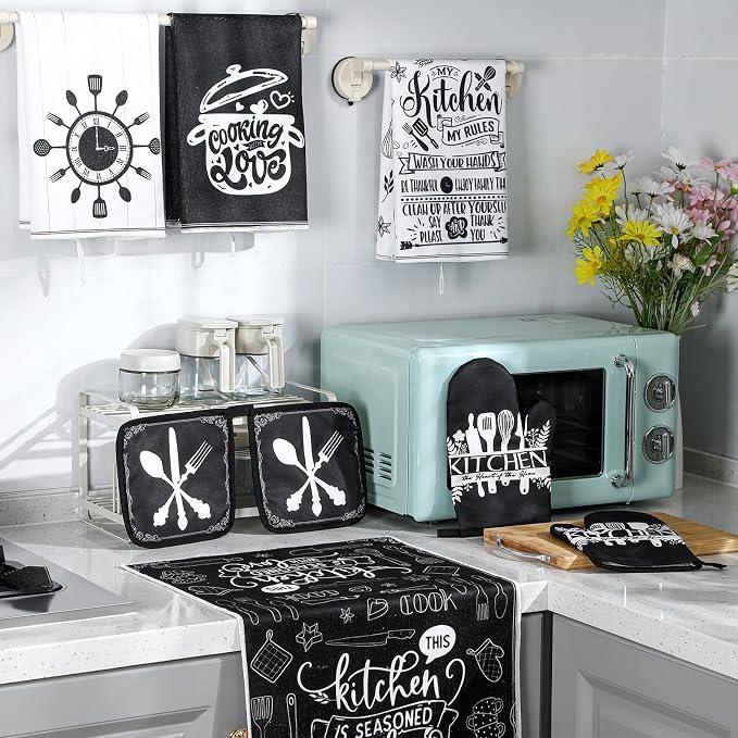 Leinuosen 8 Pcs Cooking Kitchen Decor Accessories Set Farmhouse Towels Oven - Image 7