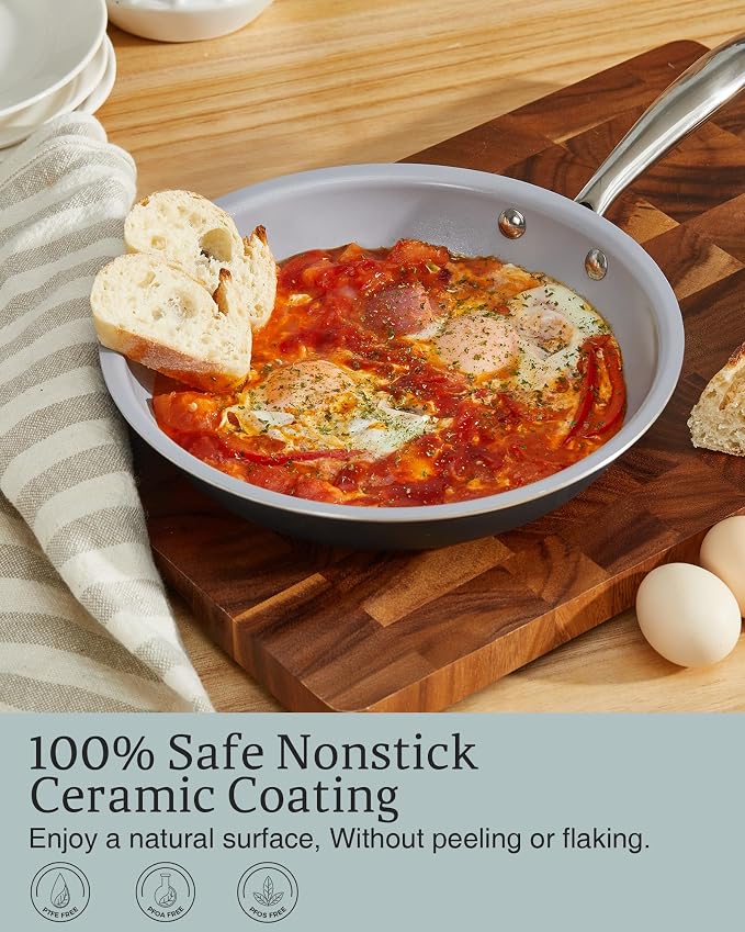KITEXPERT Non Stick Frying Pans, Titanium Ceramic Skillet Set - Image 5