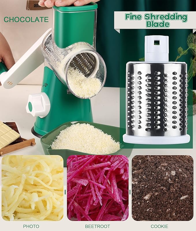 Ourokhome Rotary Cheese Grater Hand Crank, Kitchen Shredder Speed Mandolin - Image 5