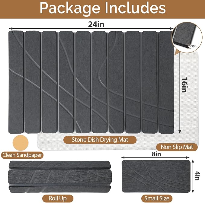 Large Stone Dish Drying Mat for Kitchen Counter, Foldable Water Absorbing - Image 2