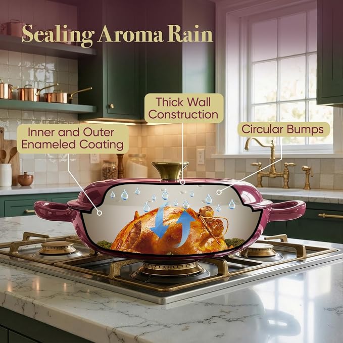 3 Quart Enameled Cast Iron Braiser, Non Stick Enameled Cast Iron Skillet - Image 5