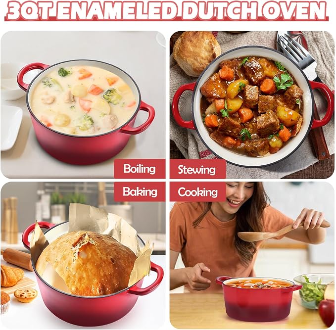 TeamFar 3qt Dutch Oven, Small Enameled Cast Iron Dutch Oven Pot - Image 7