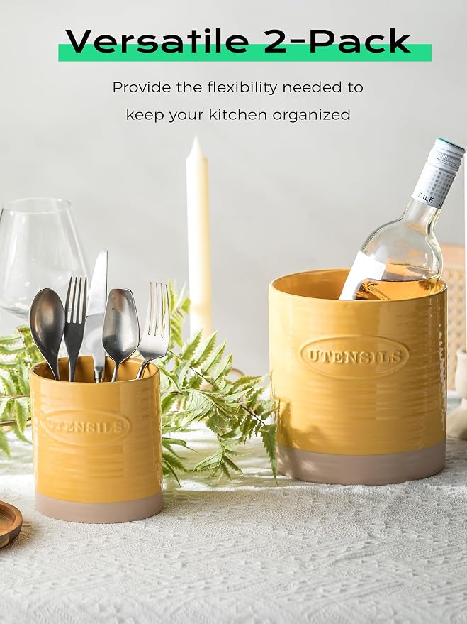 YHOSSEUN Kitchen Utensil Holder Set of 2, Ceramic Utensil Holder - Image 5
