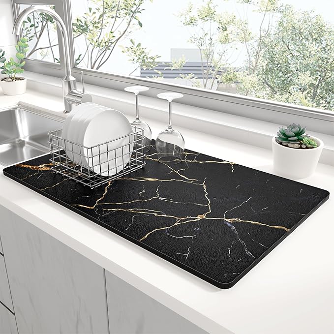 Rnivvi Dish Drying Mat for Kitchen Counter, XL 15 x 24" Cute Marble Absorbent by Rnivvi