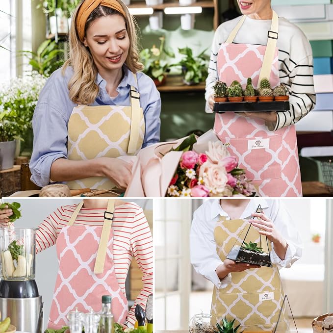 2 Pieces Aprons for Women with Pockets, Cotton Linen Waterproof Kitchen Cooking - Image 7