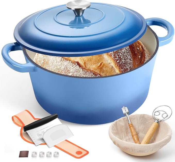 E-far Enameled Dutch Oven Pot for Bread Baking, 6QT Enameled Cast Iron Cookware by E-far