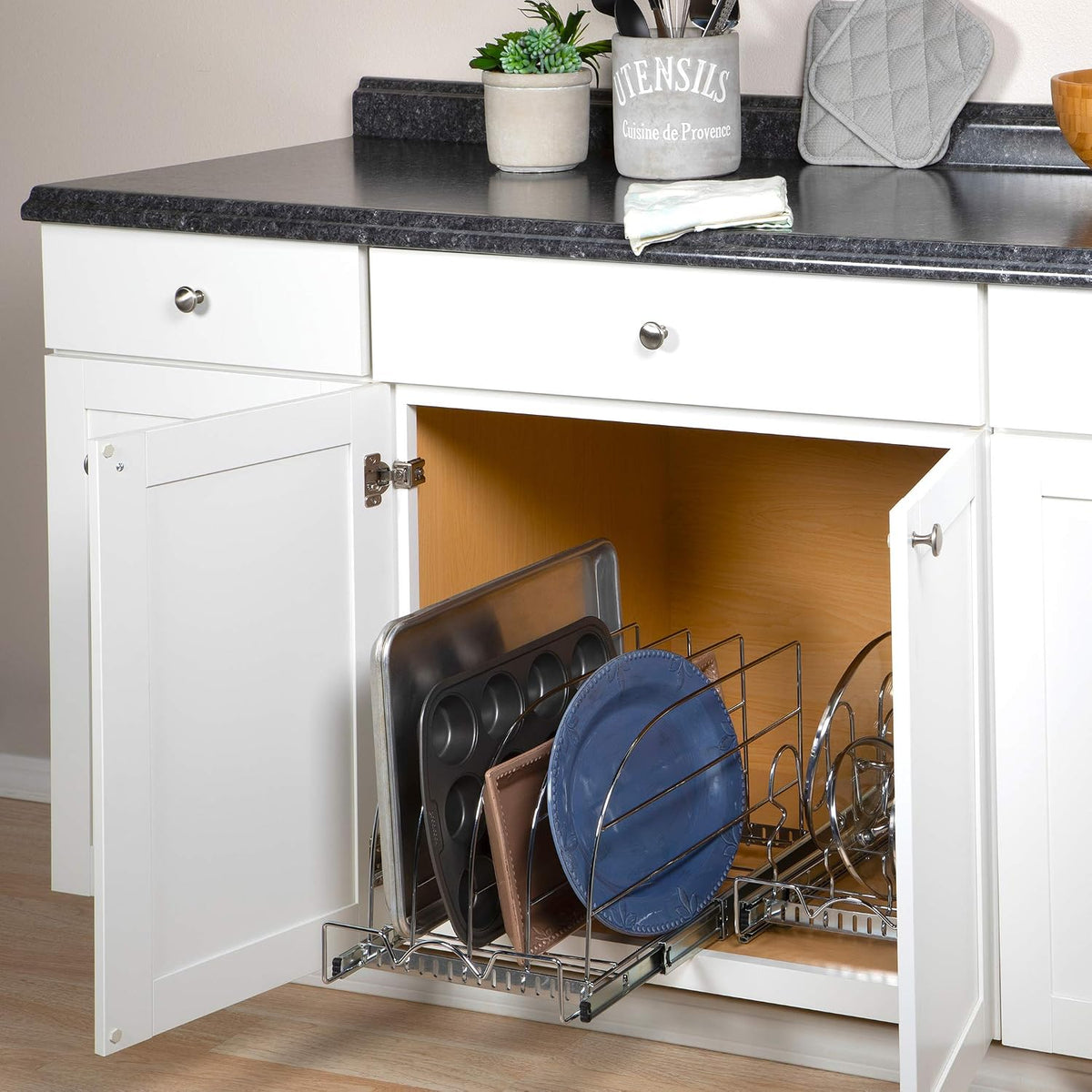 Pull Out Organizer for Bakeware, Cutting Board and Trays, 12.5”W x