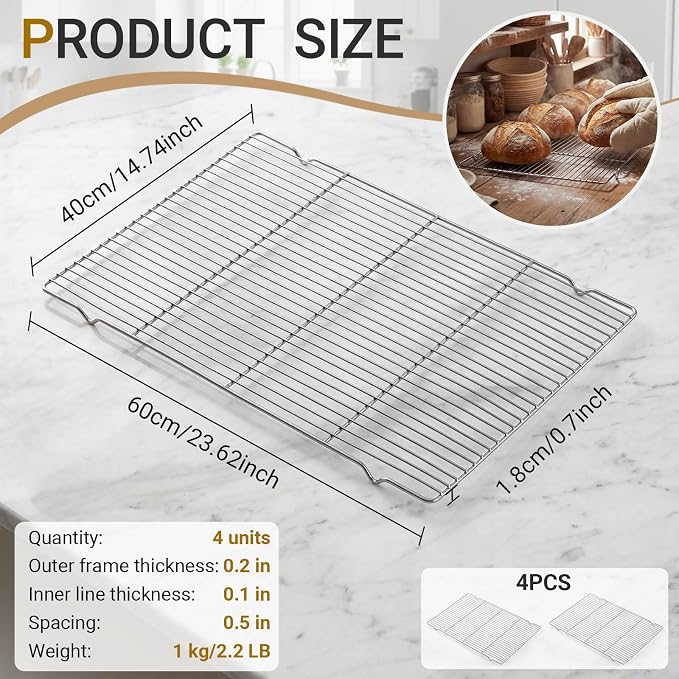 Lounsweer 4 Pcs Cooling Racks, 24L X 16W X 1H Stainless Steel Wire Rack - Image 2