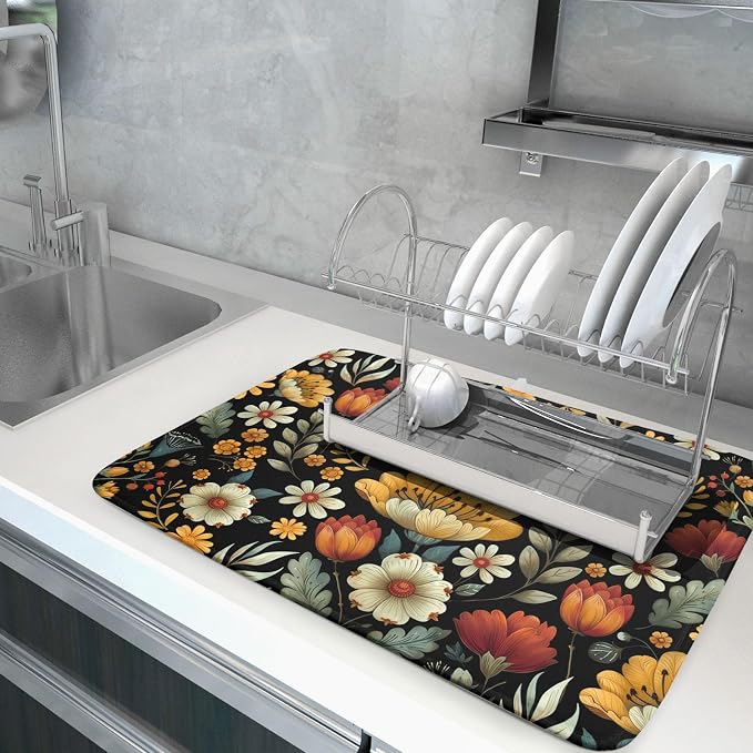 Vintage Boho Floral Dish Drying Mat - Image 5
