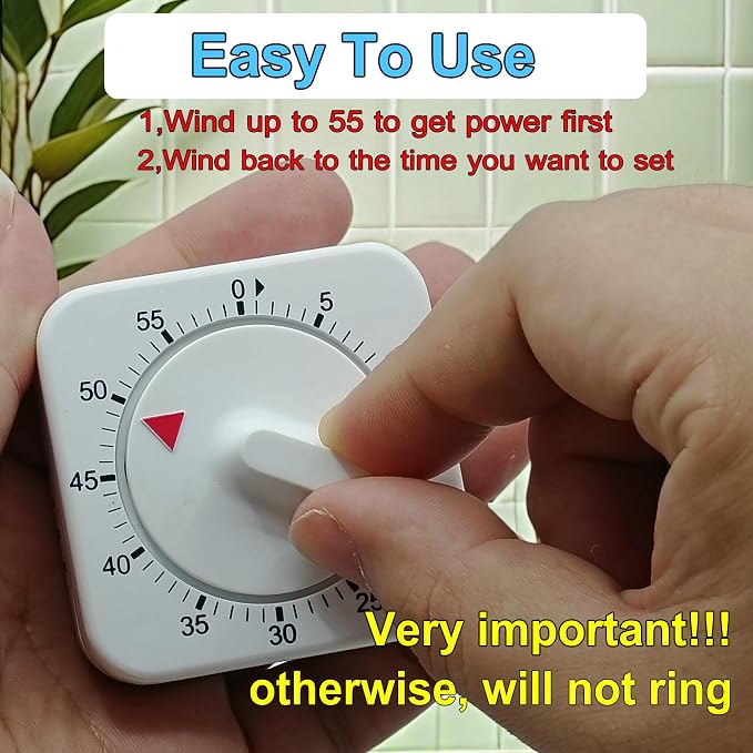 Square 60 Minute Mechanical Kitchen Timer - Image 3