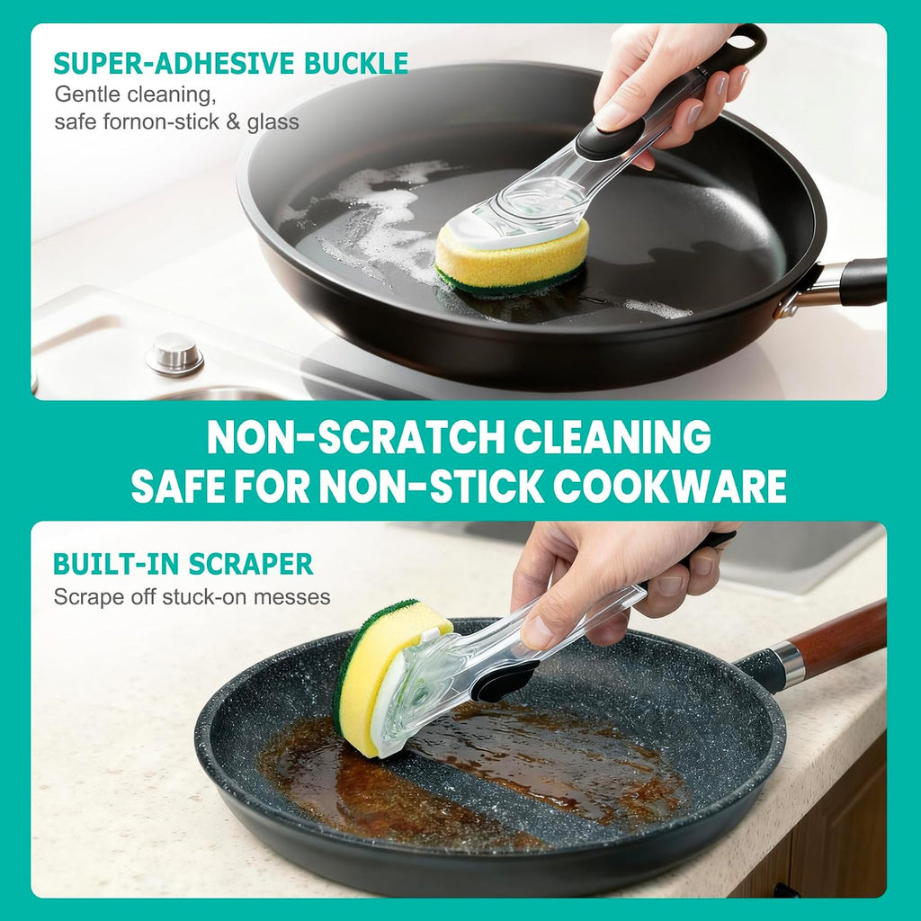 Dish Wand with Handle, 4Pcs Non-Scratch Refills Replacement Sponge
