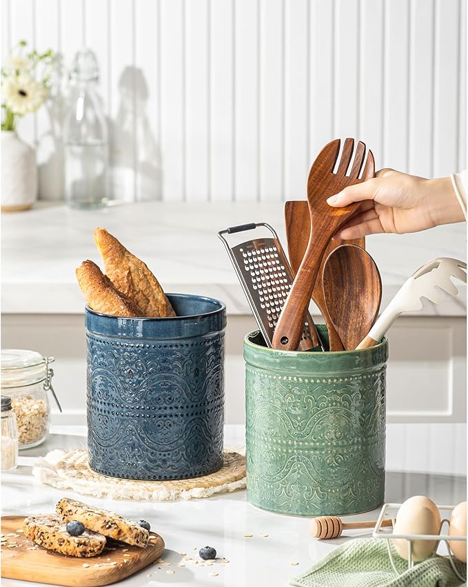 Kitchen Utensil Holder, 7 Inches Large Ceramic Utensil Holder - Image 7