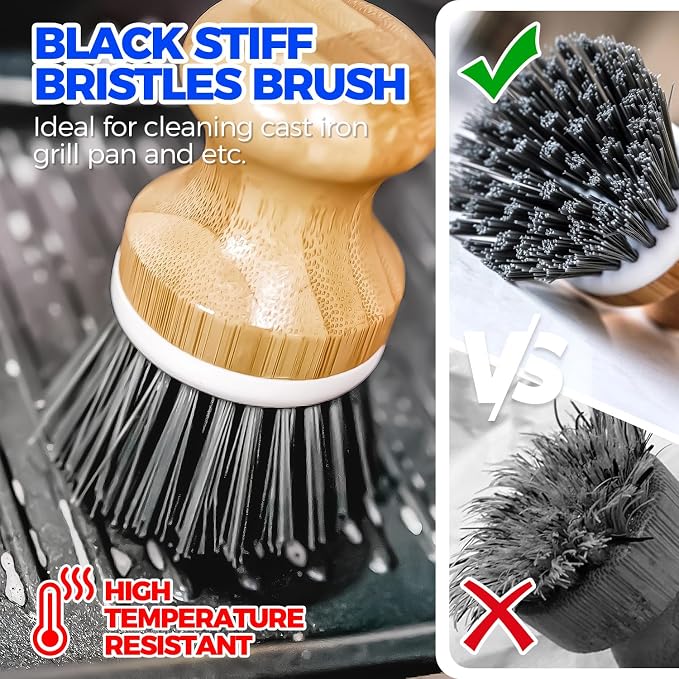 Holikme Bamboo Palm Brush Dish Brushes Vegetable Scrubber Round Natural Scrub - Image 4