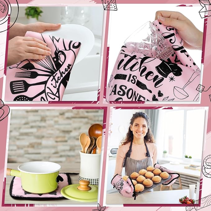 Leinuosen 8 Pcs Kitchen Towels and Oven Mitts Sets Pot Holders Dishcloths Set - Image 7