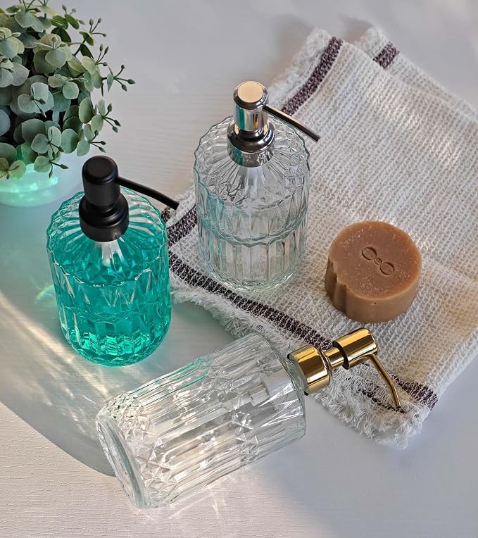 JASAI 18 Oz Embossed Clear Glass Soap Dispenser - Image 6