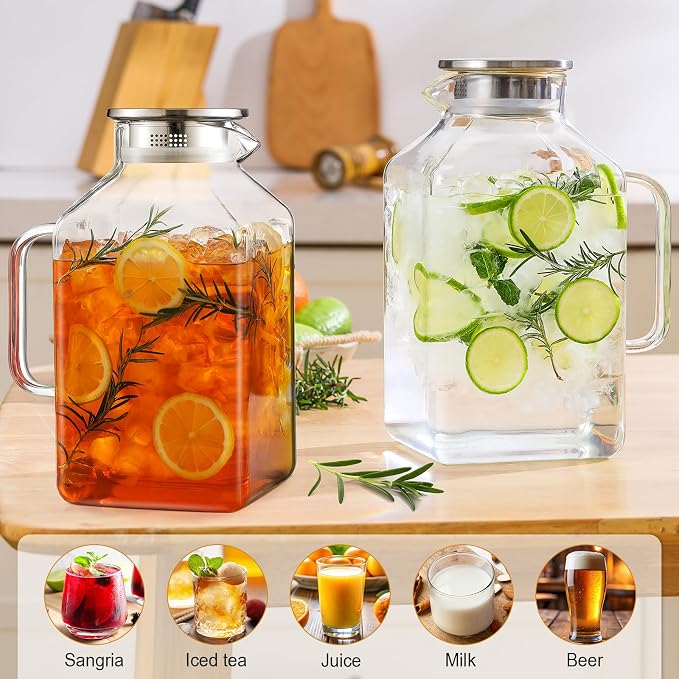 2 Pack 1 Gallon Square Glass Pitcher - Image 3