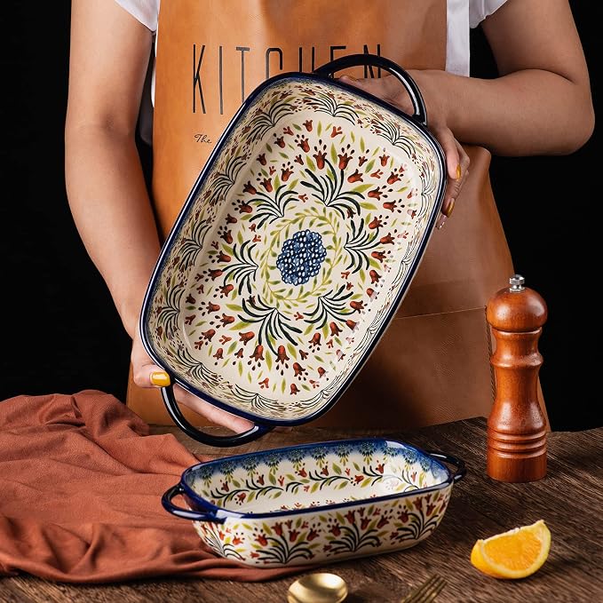 Baking Dish Ceramic Baking Pan Blue Casserole Dish Rectangular Baking Set 2pcs - Image 3