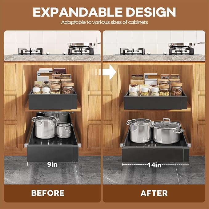 Seinloes 2 Pack Expandable Pull Out Cabinet Organizer 21" Deep - Image 4