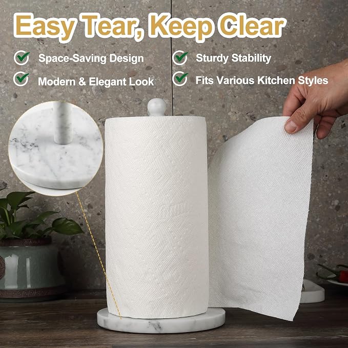 Koville Italian Marble Paper Towel Holder Countertop, Carrara Stone Paper Towel - Image 5