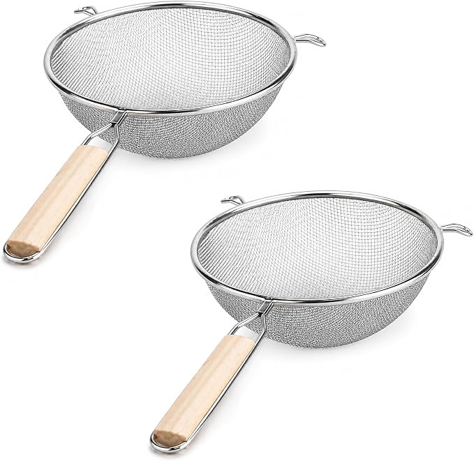 Huji Stainless Steel Fine 8" Double Mesh Food Strainer Colander Sieve Sifter by HUJI
