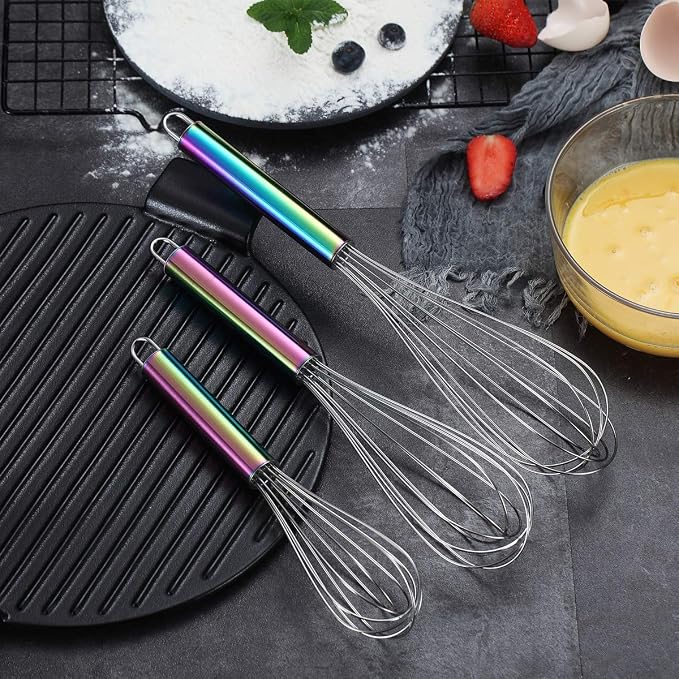 Berglander Rainbow Handle Whisk Pack of 3 Stainless Steel 8", Titianium Plating - Image 3