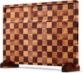 Checkered Cutting Board with Stand, Dual-Sided Wood Cutting Board with Juice by BIEOFFEI