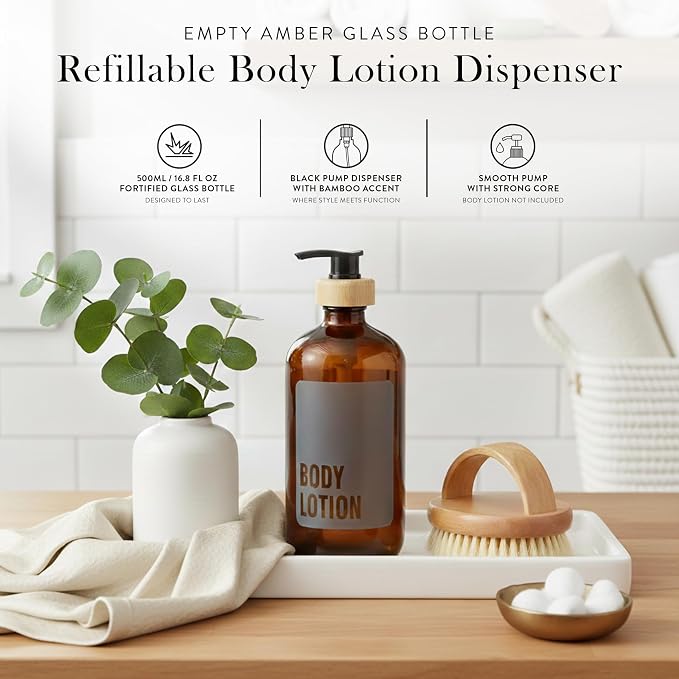SAVVY & SORTED Amber Glass Body Lotion Dispenser - Image 2