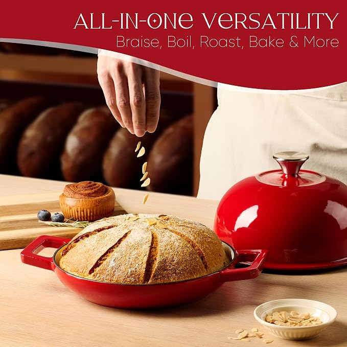 CAROTE Enameled Cast Iron Bread Dutch Oven, Round Bread Oven Pot - Image 8