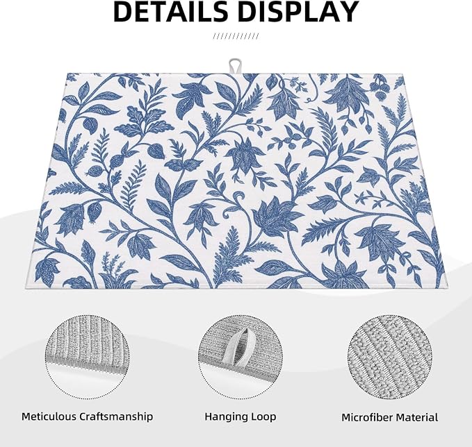 Blue Floral Print Dish Drying Mats - Image 4