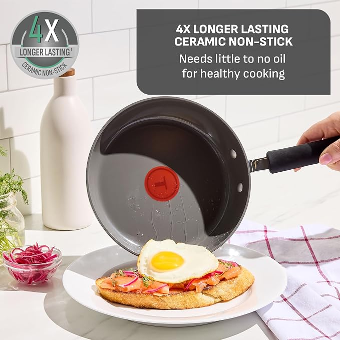 T-Fal Ultimate Hard Anodized Ceramic Nonstick 8 Piece Cookware Set, Oven Safe - Image 4