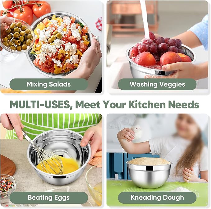 TeamFar Mixing Bowls with Lids, 5-Piece Stainless Steel Metal Nesting Salad Bowl - Image 5