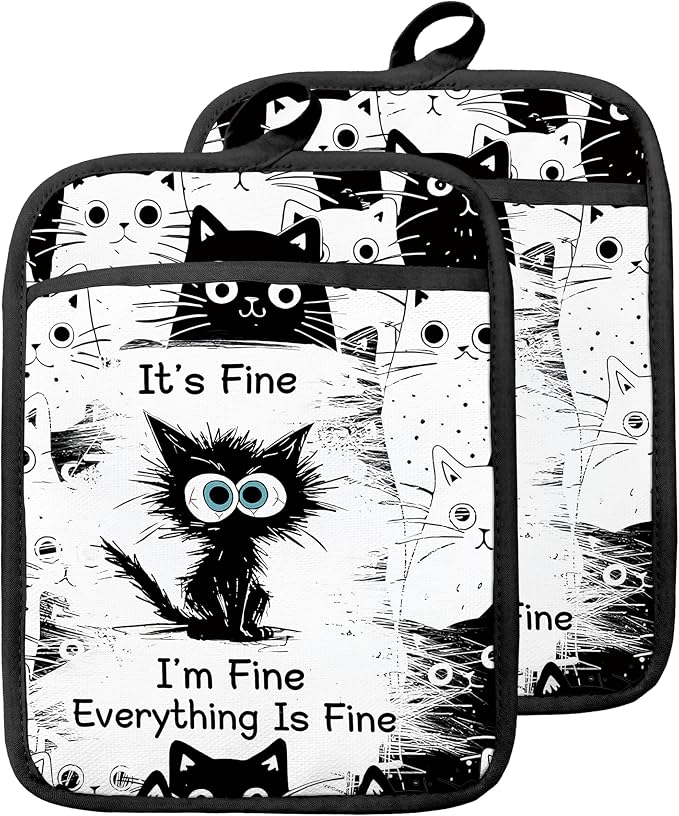 Funny Black Cat Pot Holders by Unknown