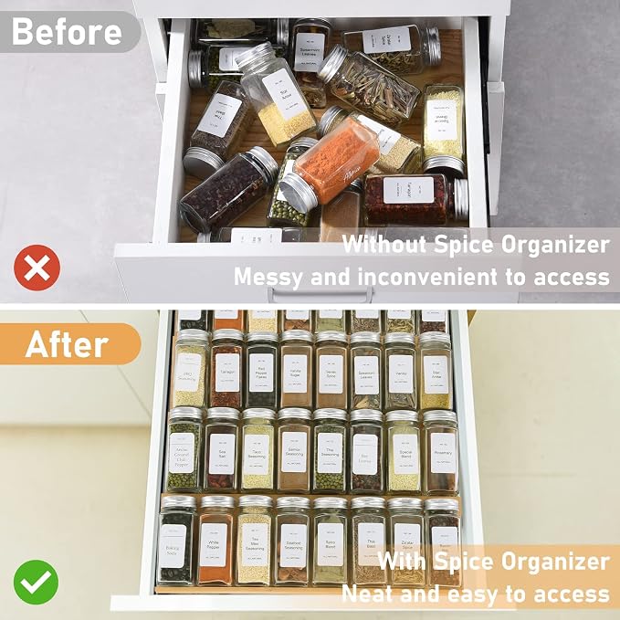 Spice Drawer Organizer with 18 Spice Jars, 216 Labels, 25 Non-slip Rubber - Image 5