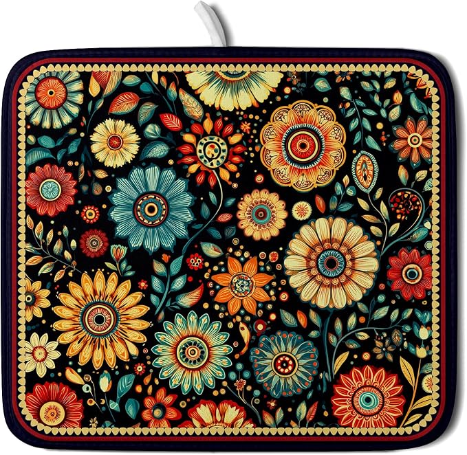 Bohemian Style Flowers Drying Pad Boho Floral Dish Drying Mat by Giwawa