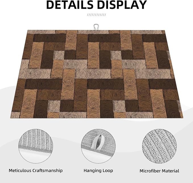 Brown Beige Dish Drying Mat Parquet Pattern Wooden Style Drying Rack Pad - Image 2