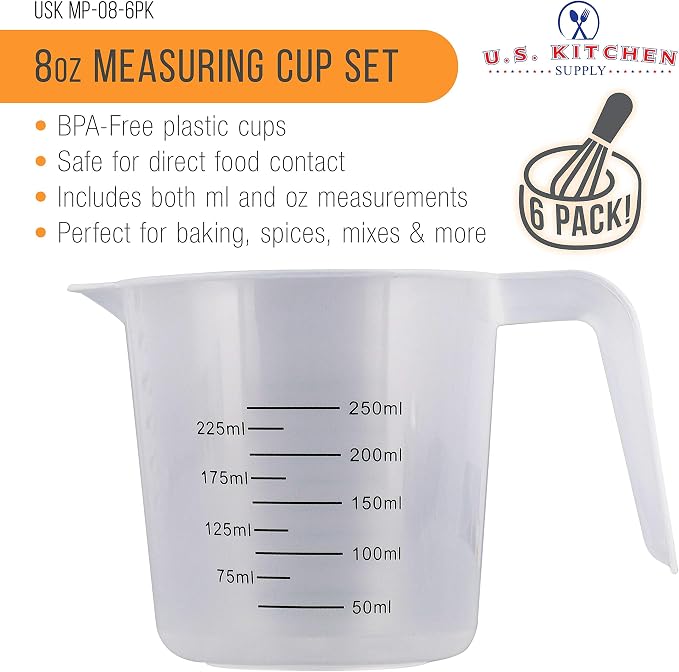 U.S. Kitchen Supply Plastic Measuring Cups - 8 oz Liquid Measuring Cup Set of 6 - Image 2