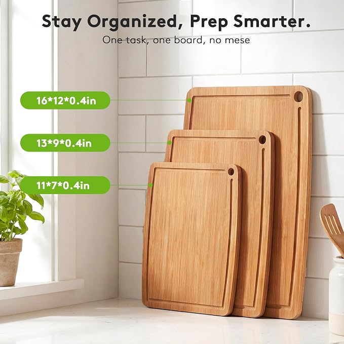 Bamboo Cutting Boards for Kitchen, Carbonized Wood Cutting Board Set - Image 4