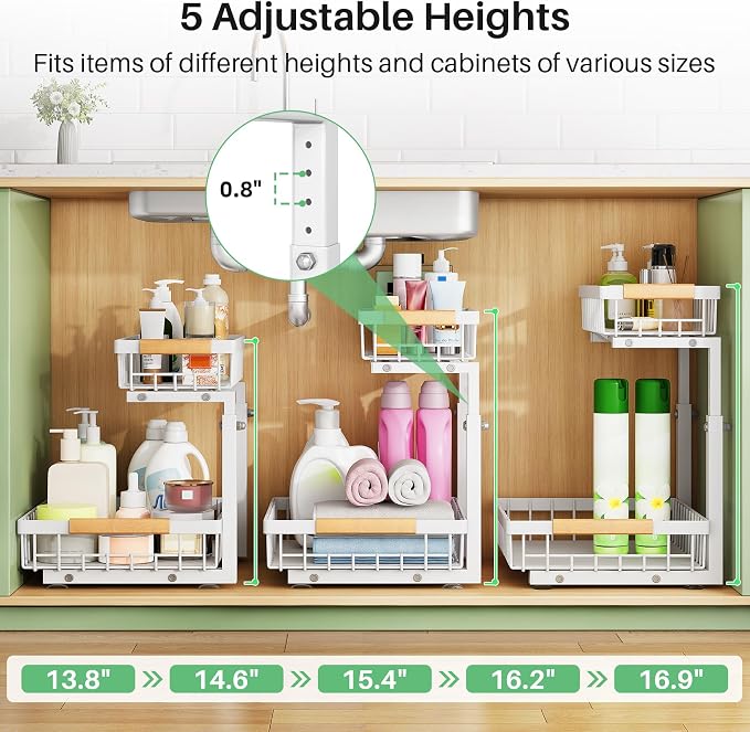 Kitstorack Under Sink Organizer, 2 Tier Under the Sink Storage, Slide out Pull - Image 7