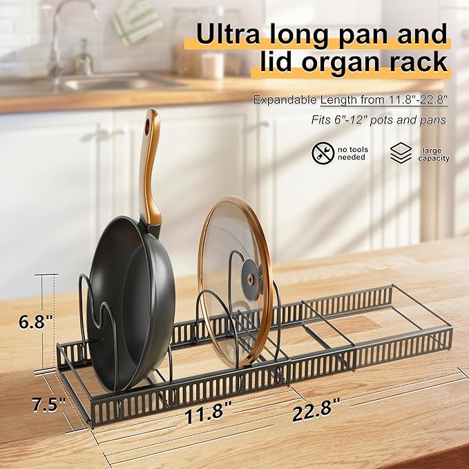Pots and Pans Organizer Rack for Under Cabinet Expandable Pot Lid holders - Image 2