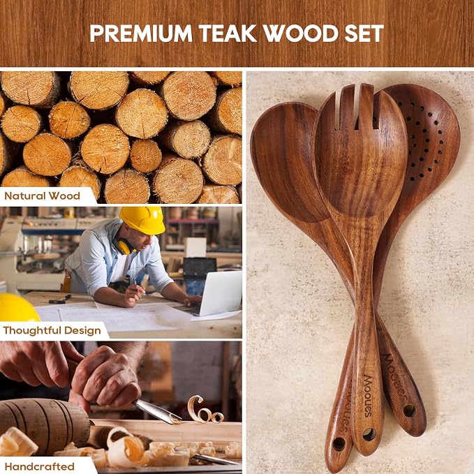 Wooden Spoons for Cooking, Comfortable Grip, Heat Resistant Kitchen Utensils - Image 3