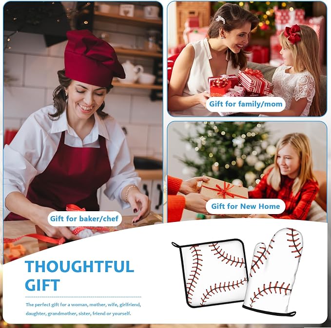 Baseball Oven Mitts and Pot Holders Sets Heat Resistant 4Pcs Potholders Oven - Image 7