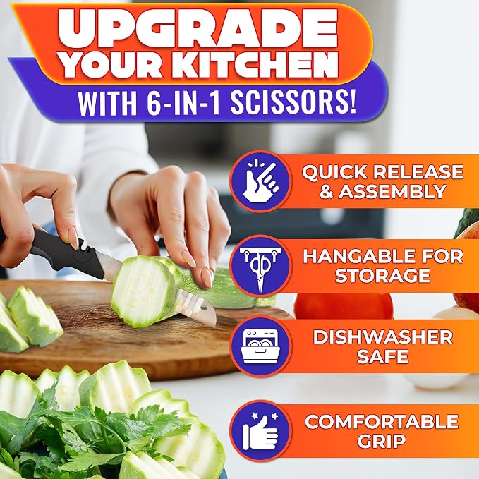 Cutting Board Scissors for Food – 6-in-1 Kitchen Shears - Image 4