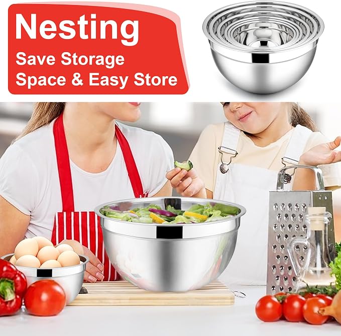 E-far Mixing Bowls with Lids, 12-Piece Stainless Steel Salad Bowls Metal - Image 6