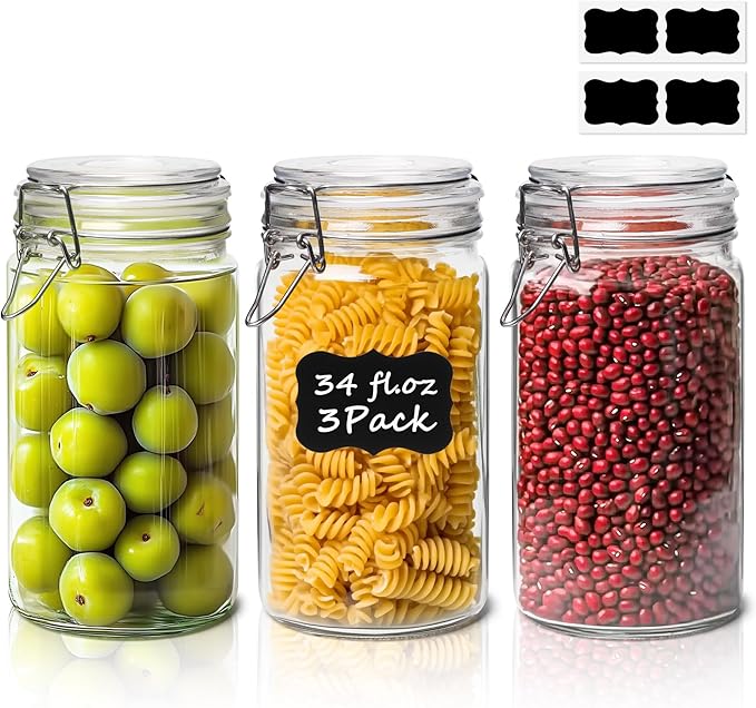 ComSaf 1 Quart Glass Jars with Airtight Lids, Straight-Sided Canisters by ComSaf