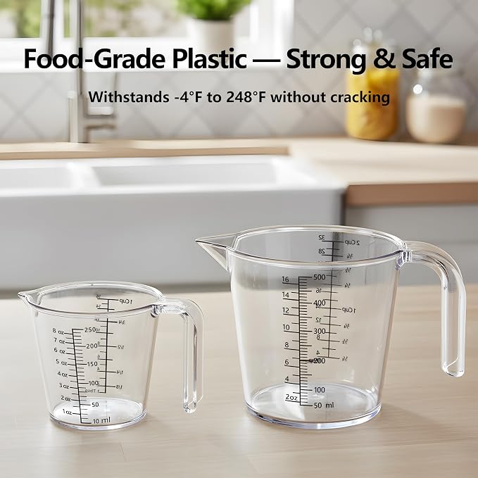 Laser-Etched Measuring Cup Set, 8 oz & 16 oz Clear Plastic Liquid Measuring Cups - Image 3