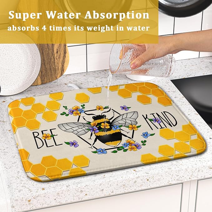 Giwawa Bee Kind Dish Drying Mat, Summer Bees Flowers Dish Drainer Mats - Image 7
