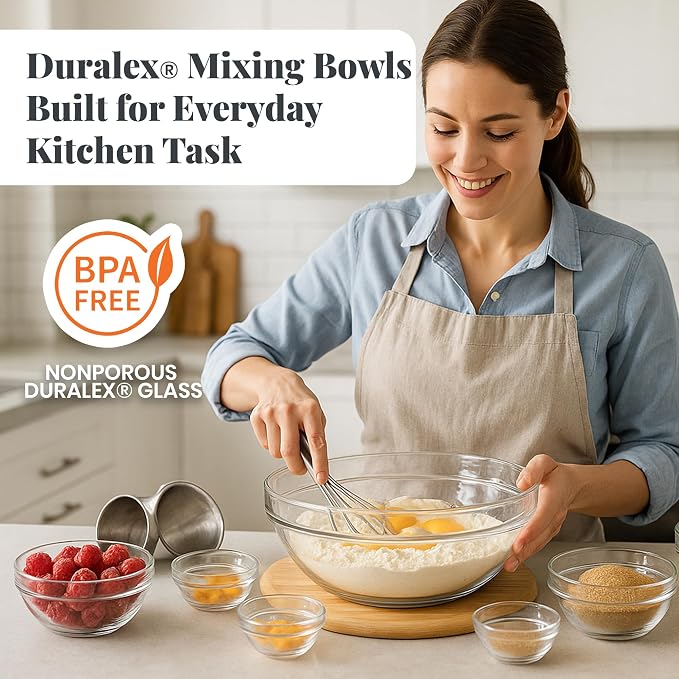 Duralex Le Gigogne Glass Mixing Bowl Set – 9-Piece Clear Stackable Prep Bowls - Image 3