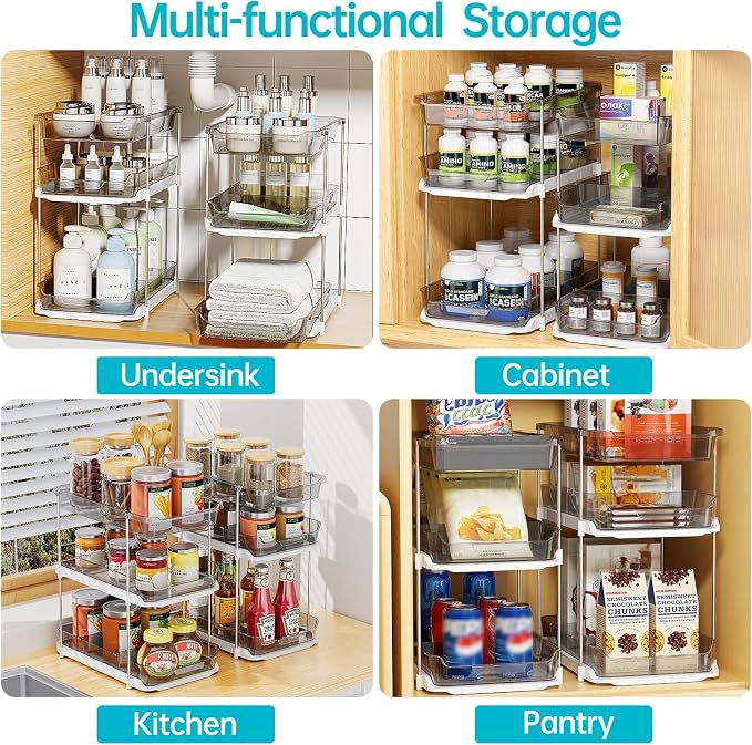 Delamu 2 Pack 3-Tier Bathroom Under Sink Organizers and Storage, Pull Out Clear - Image 6