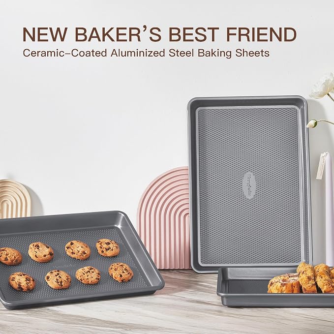 HONGBAKE 3 Pack Nonstick Ceramic Baking Sheet Pan Set - Image 4
