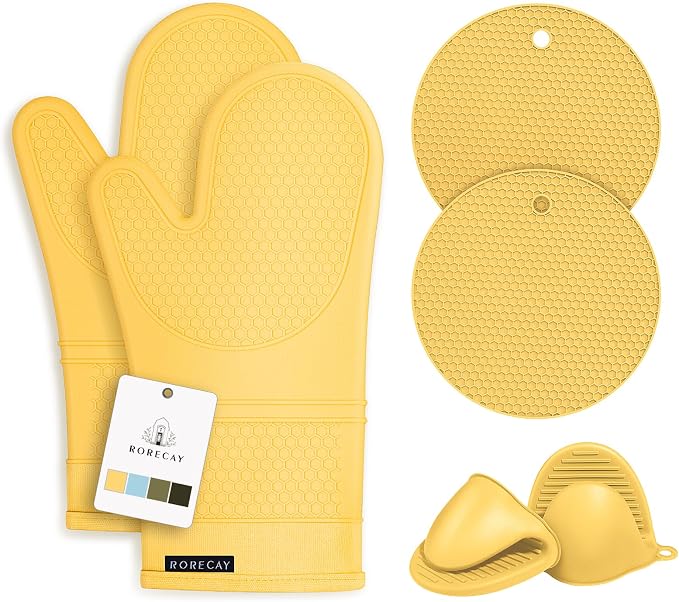 Rorecay Oven Mitts and Pot Holders Sets 6pcs, Extra Long Kitchen Silicone Oven by Rorecay